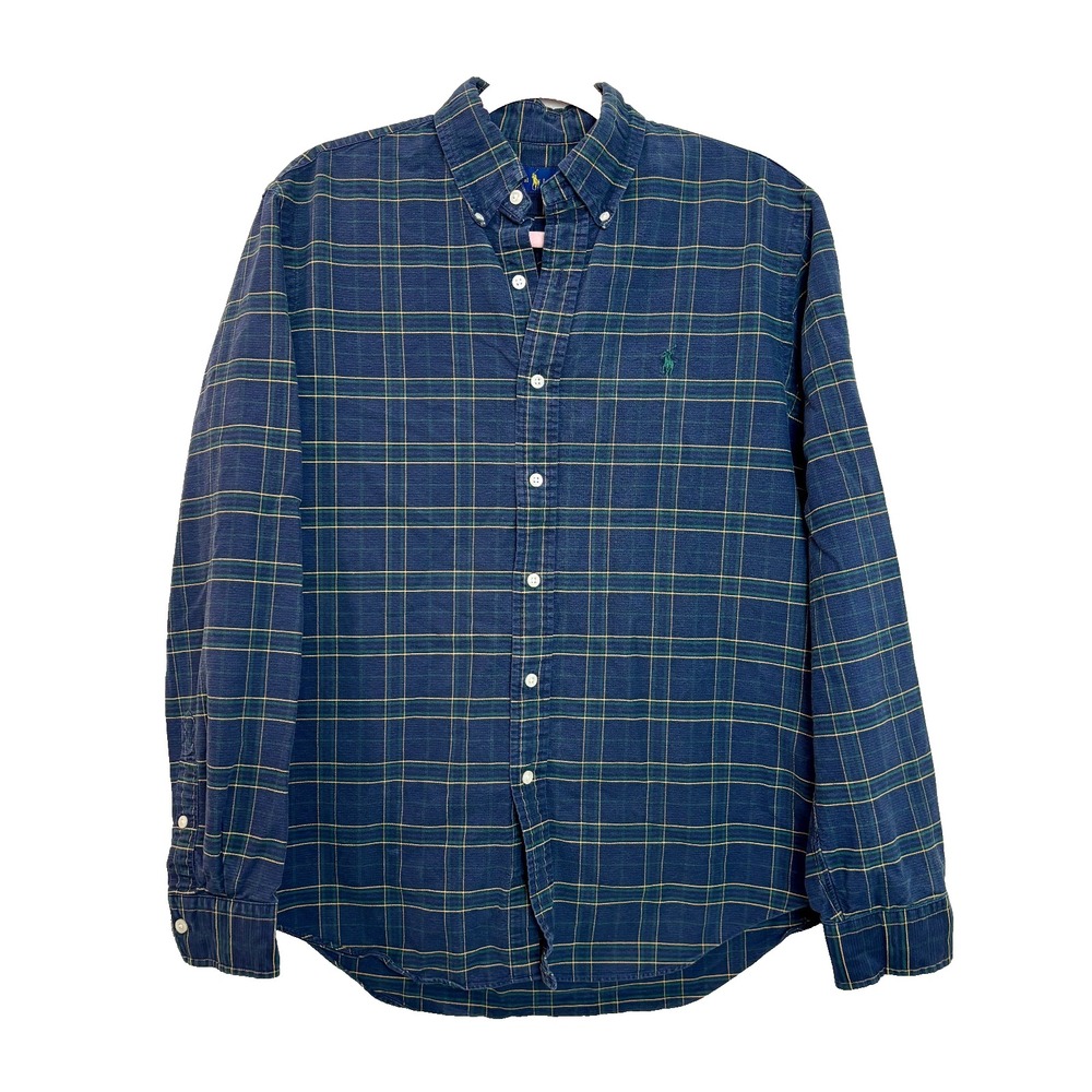 Ralph Lauren Shirt Mens Medium Blue Blackwatch Plaid Casual‎ Button Down Top